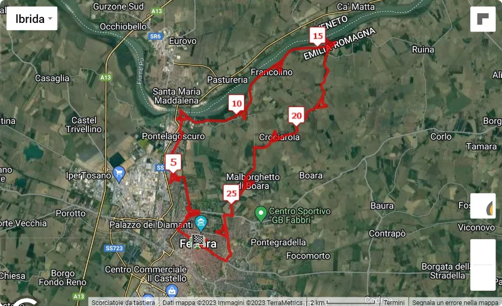 mappa percorso di gara Ferrara Half Marathon 2023