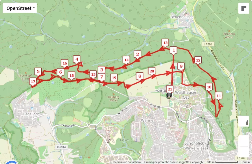 48. itdesign-Nikolauslauf Tübingen 2023, 21.0975 km race course map
