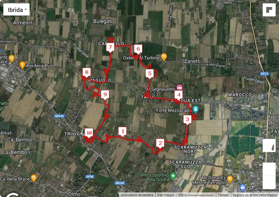 25° Marcia dell'Arcobaleno, 10 km race course map