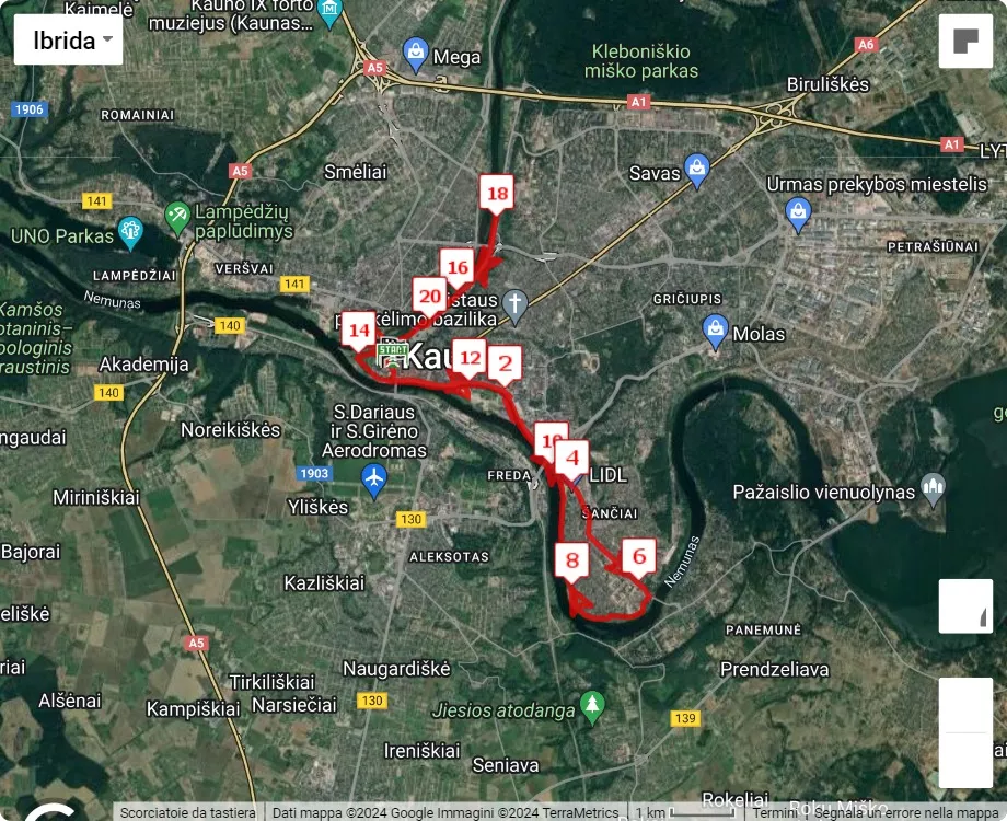 Kaunas Marathon 2024, mappa percorso gara 21.0975 km