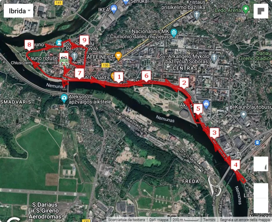 Kaunas Marathon 2024, 10 km race course map
