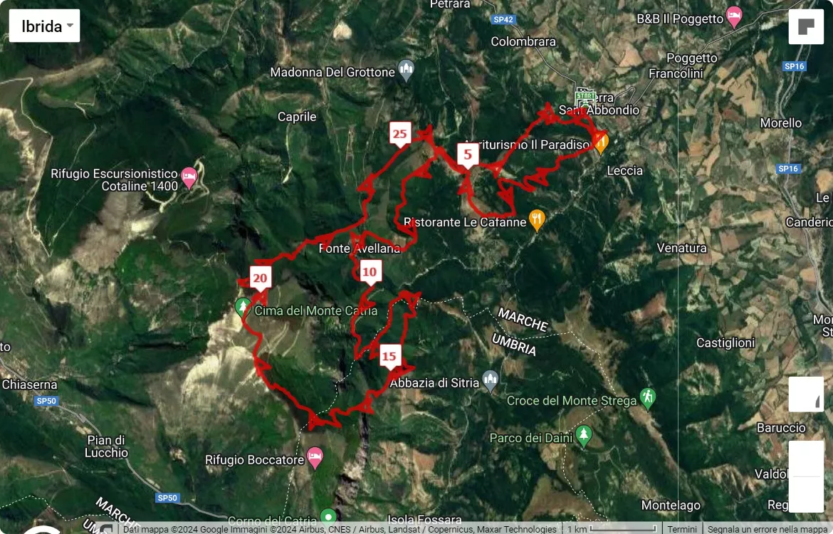 Monte Catria Xtreme Trail, mappa percorso gara 30 km