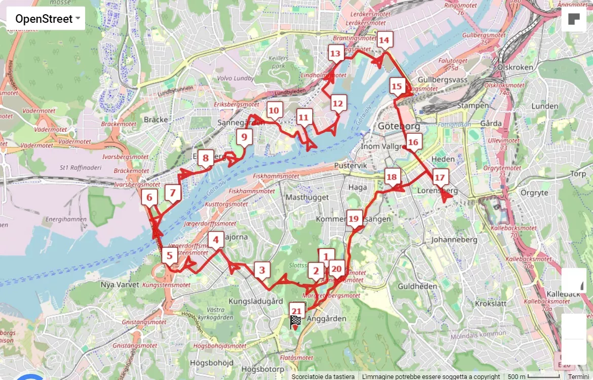 Göteborgsvarvet 2024, mappa percorso gara 21.0975 km