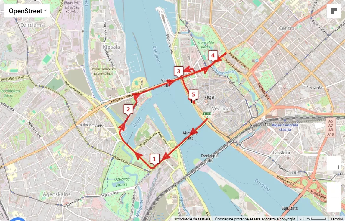 Rimi Riga Marathon, 5 km race course map