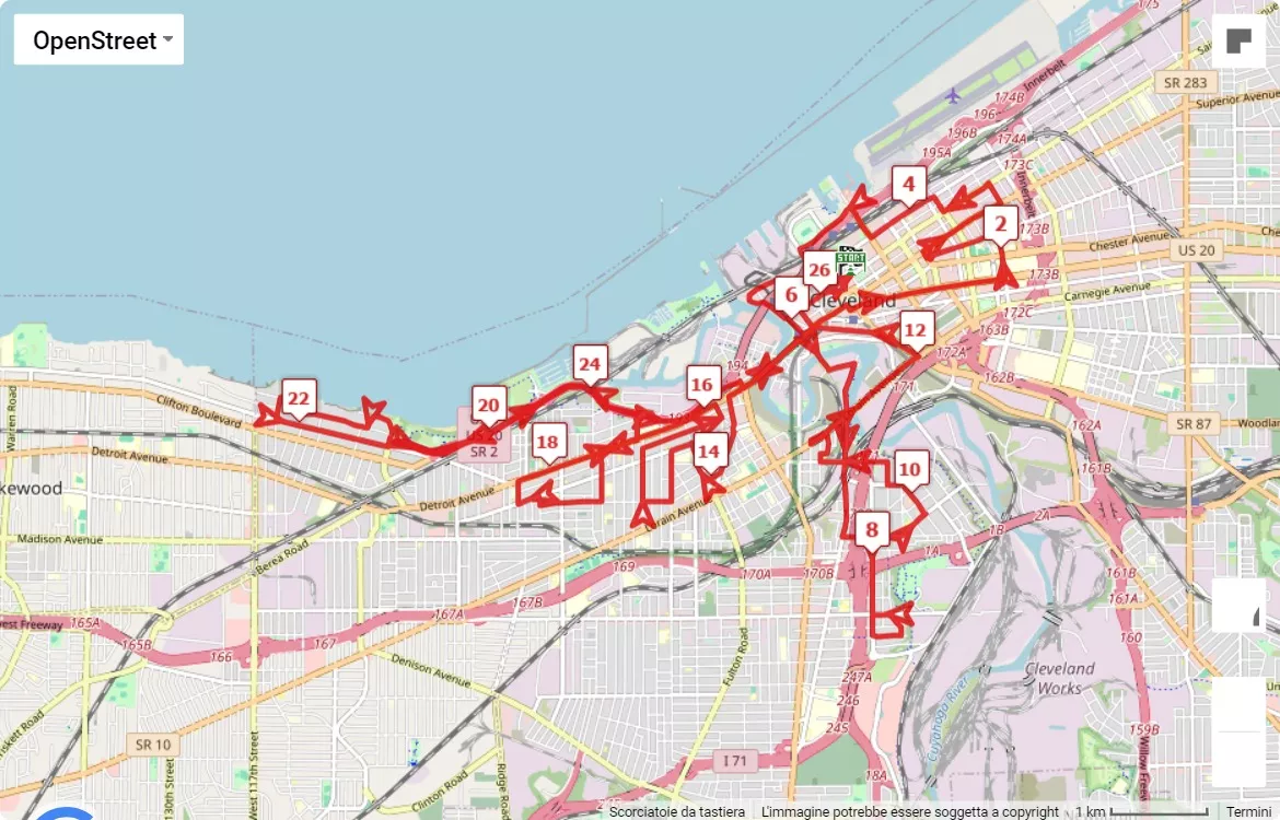 Cleveland Marathon, 42.195 km race course map