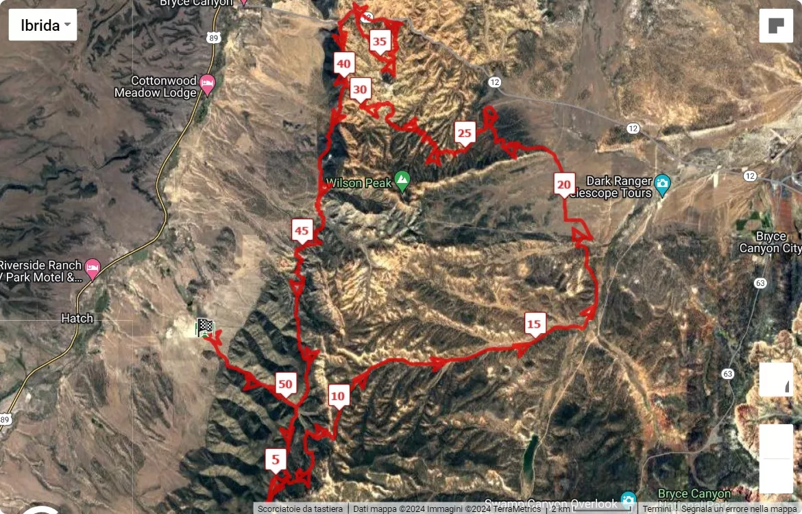 Bryce Canyon Ultras, mappa percorso gara 80.45 km