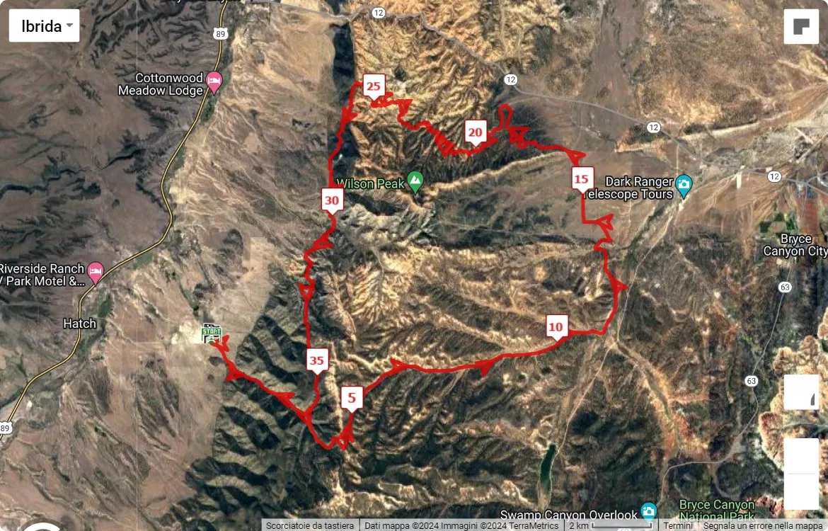 Bryce Canyon Ultras, mappa percorso gara 59.9996 km