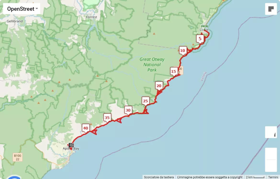 Great Ocean Road Marathon, mappa percorso gara 44 km