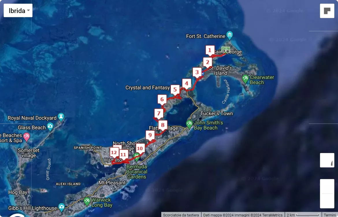 Bermuda Half Marathon Derby 2024, mappa percorso gara 21.0975 km