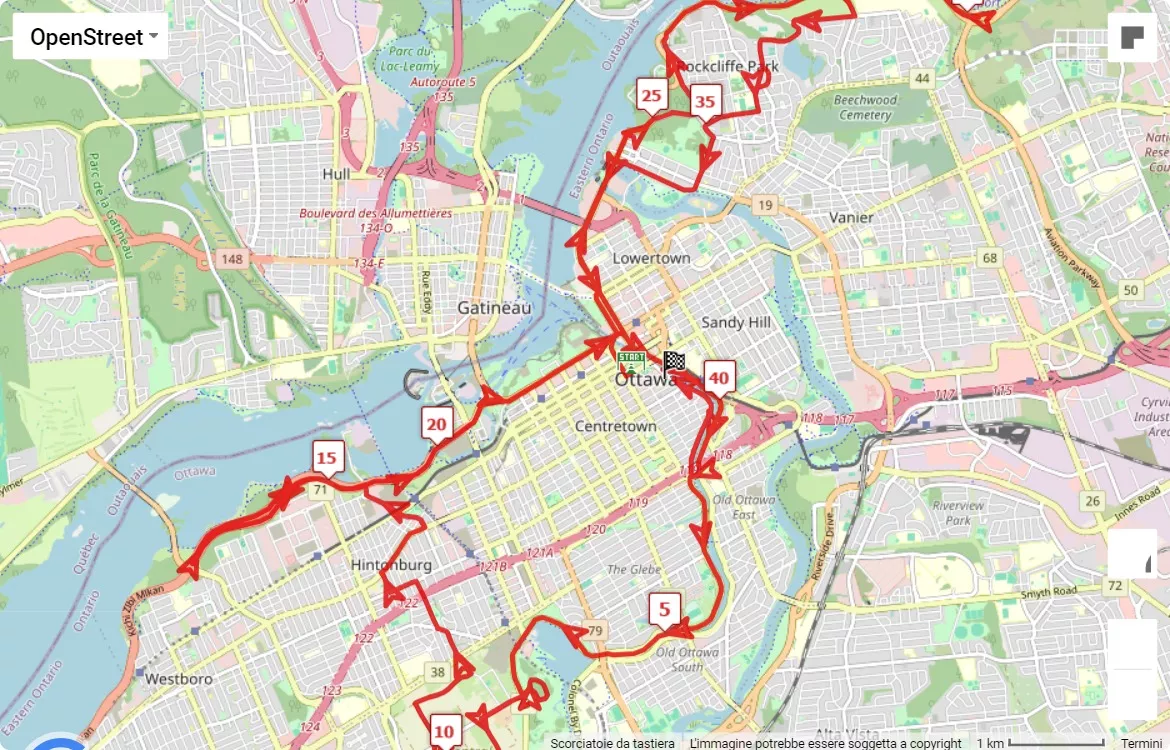 Tartan Ottawa International Marathon, mappa percorso gara 42.195 km