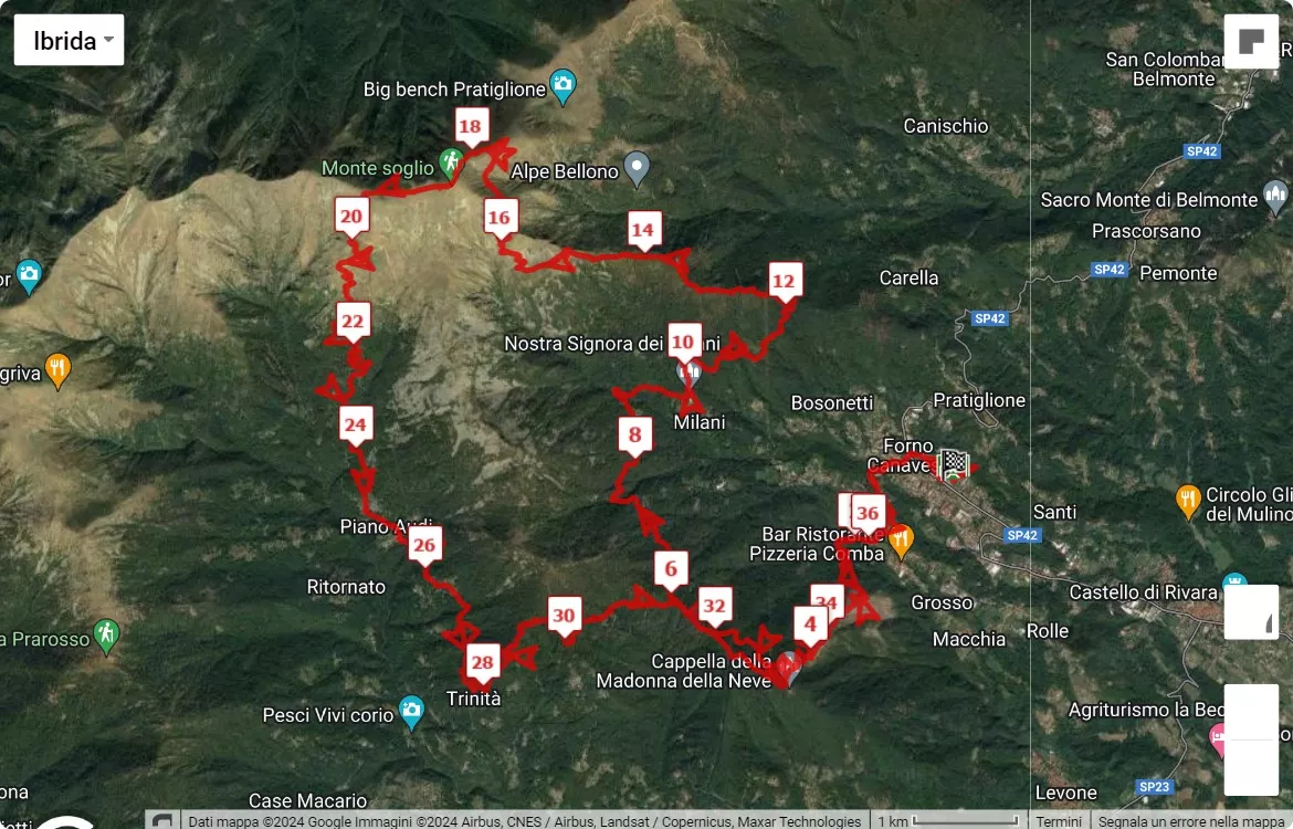 Trail del Monte Soglio, mappa percorso gara 38 km