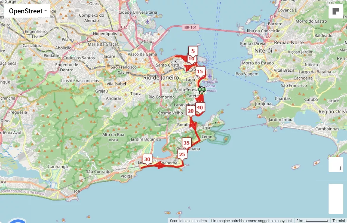 mappa percorso di gara Maratona do Rio 2024