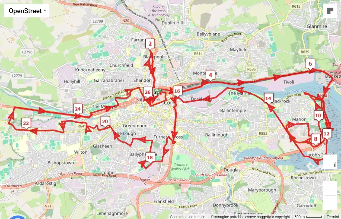 Cork City Marathon 2024, 42.195 km race course map