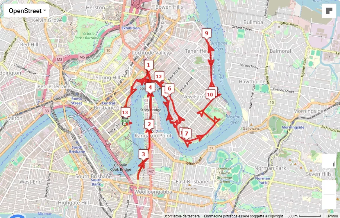 Brisbane Marathon Festival, mappa percorso gara 21.0975 km