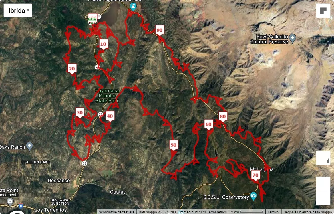 San Diego 100 Mile Endurance Run, 160.9 km race course map