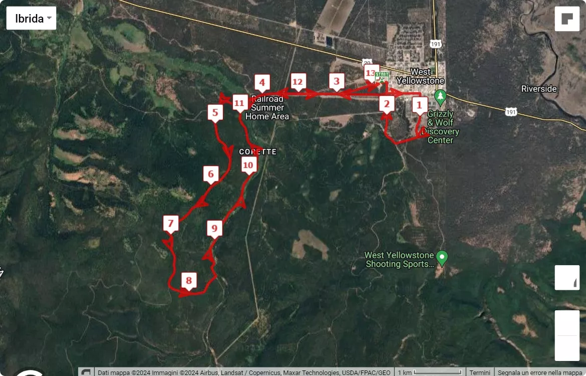 mappa percorso di gara Yellowstone Half Marathon & 5K
