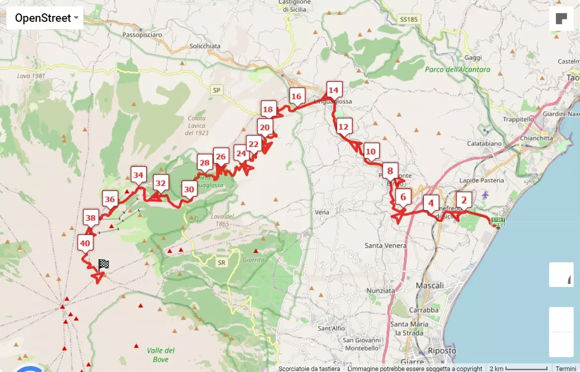 Supermaratona dell'Etna 2024, 43.5 km race course map