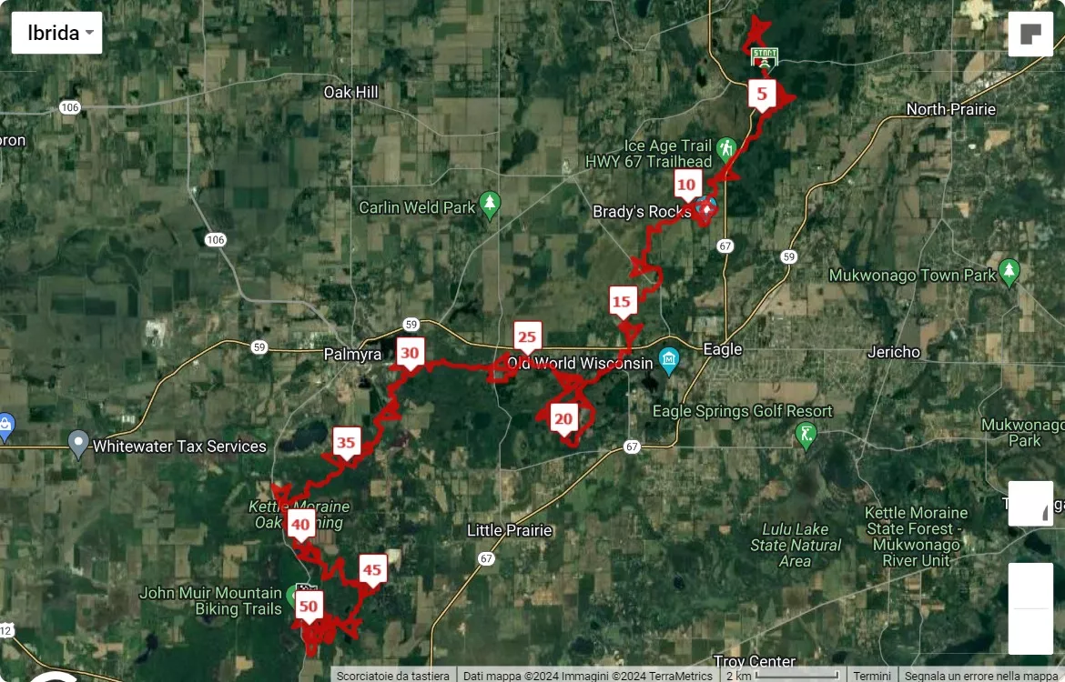 Kettle Moraine 100, 50 km race course map