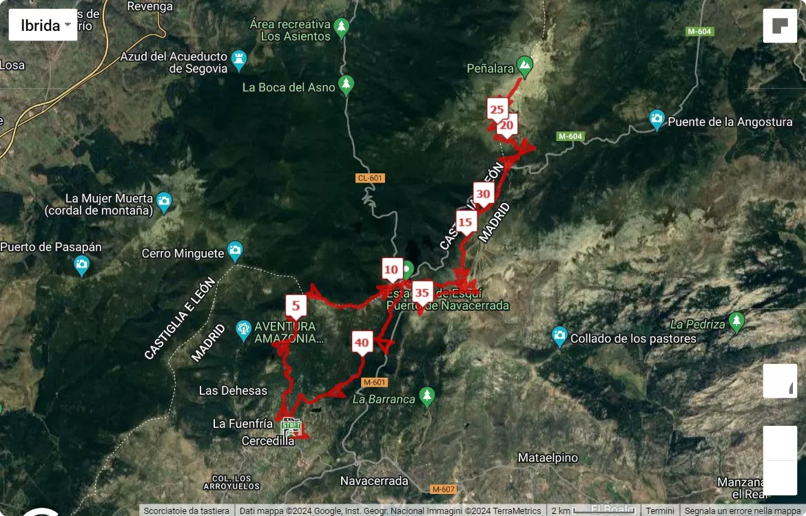 mappa percorso di gara Maratón Alpino Madrileño 2024
