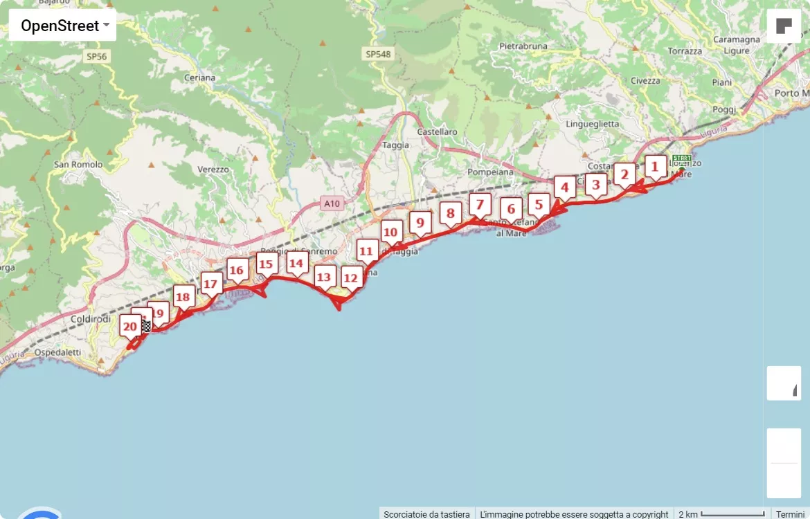 Run for the whales 2024, mappa percorso gara 21.0975 km