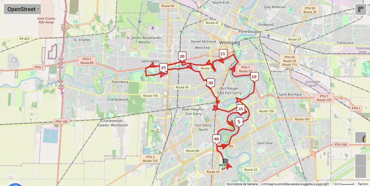 Manitoba Marathon, 42.195 km race course map