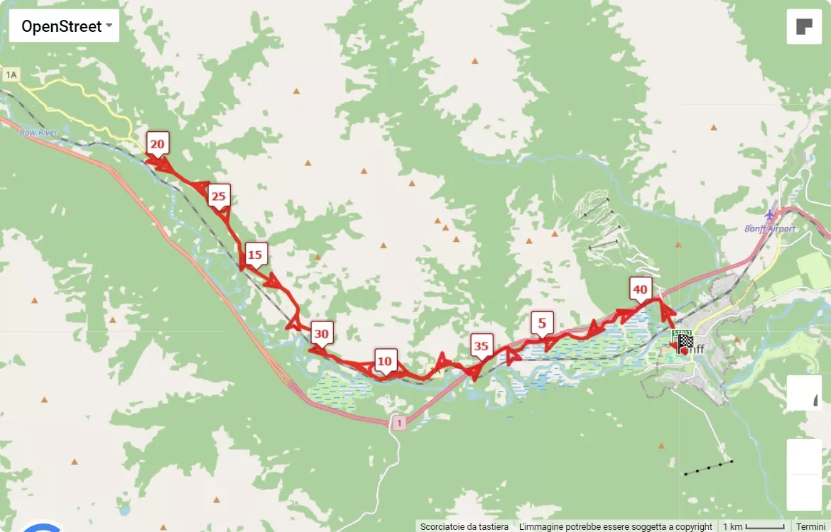 mappa percorso di gara Banff Marathon, Half Marathon and 10K
