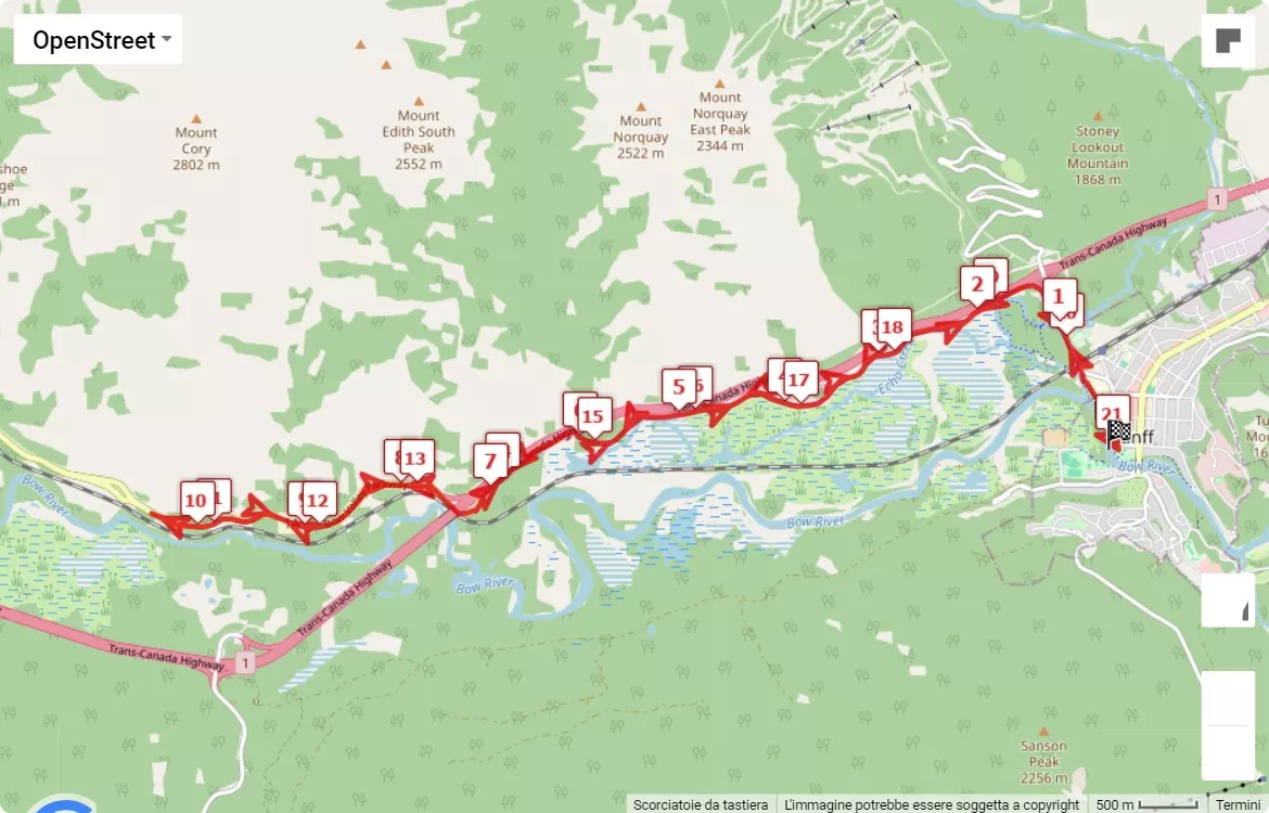 Banff Marathon, Half Marathon and 10K, mappa percorso gara 21.0975 km