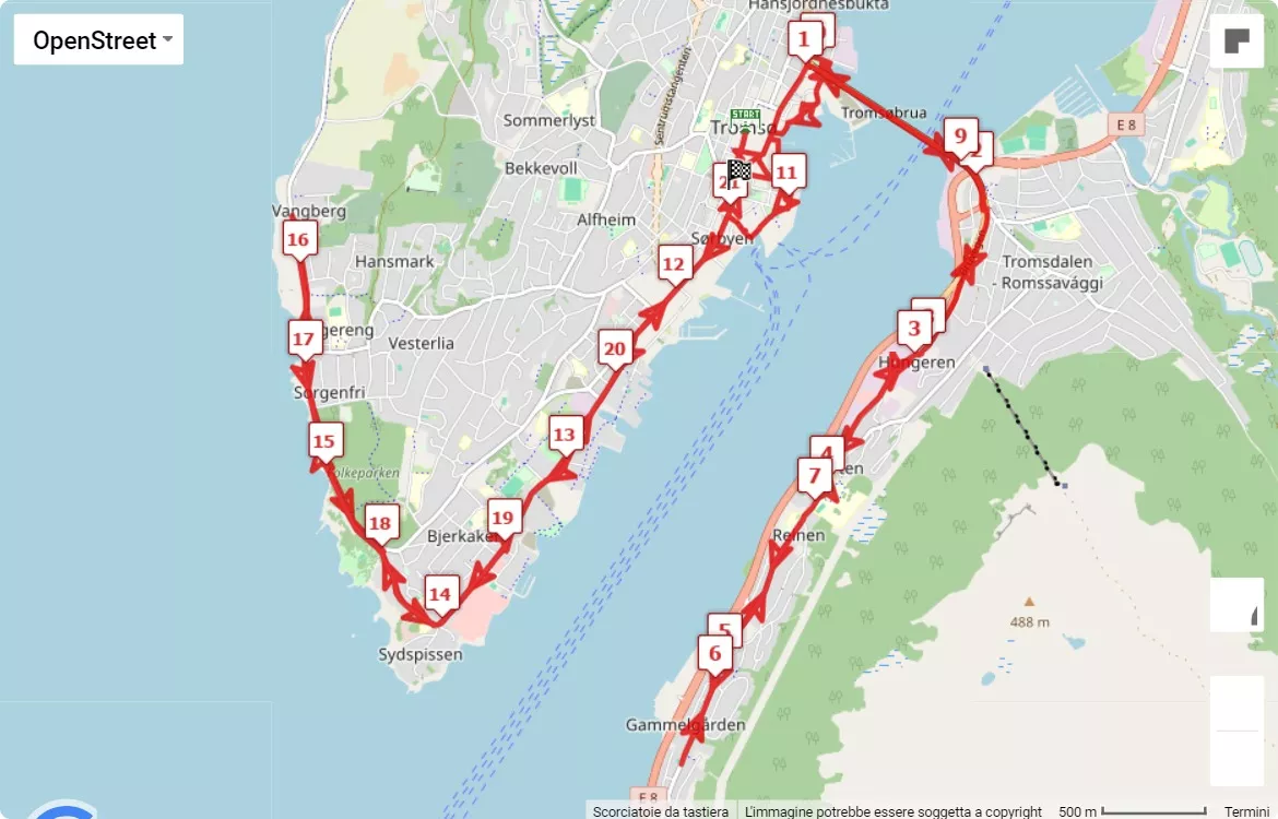 Midnight Sun Marathon 2024, mappa percorso gara 21.0975 km