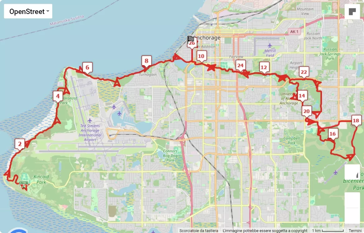 mappa percorso di gara Anchorage Mayor's Marathon and Half-Marathon