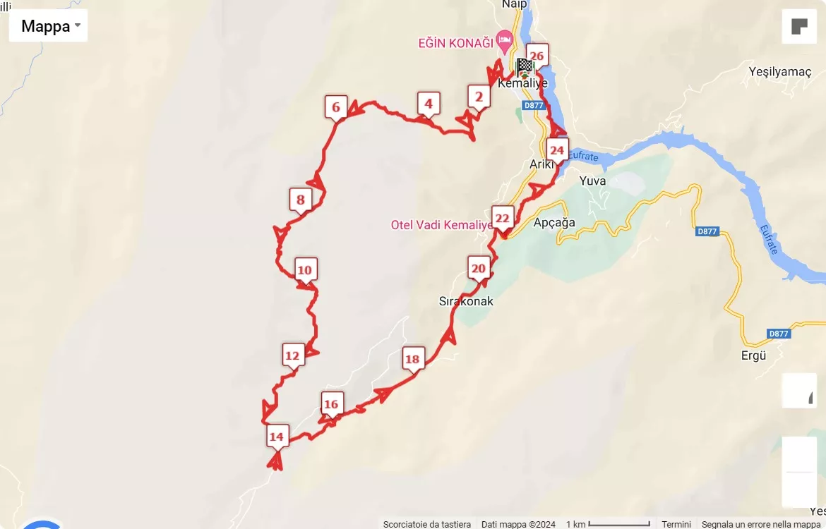 Kemaliye Silk Road Ultra Trail Festival, 30 km race course map