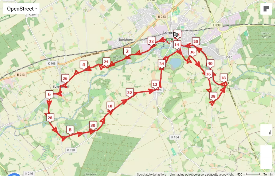 mappa percorso di gara Remmers Hasetal-Marathon 2024