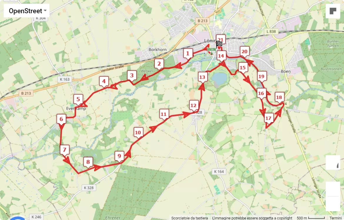 Remmers Hasetal-Marathon 2024, 21.0975 km race course map