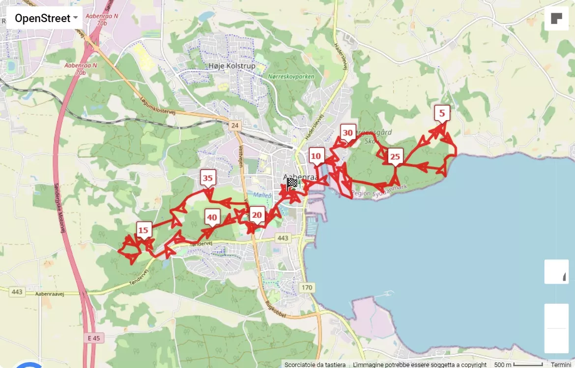 mappa percorso di gara Aabenraa Mountain Marathon