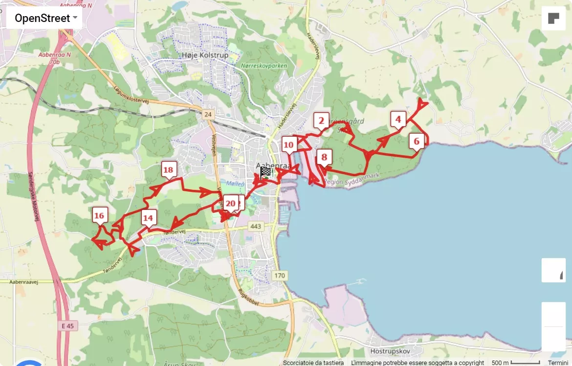 Aabenraa Mountain Marathon, mappa percorso gara 21.0975 km
