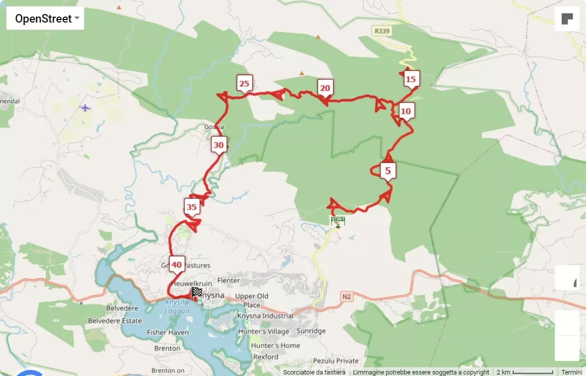 Knysna Forest Marathon, mappa percorso gara 42.195 km