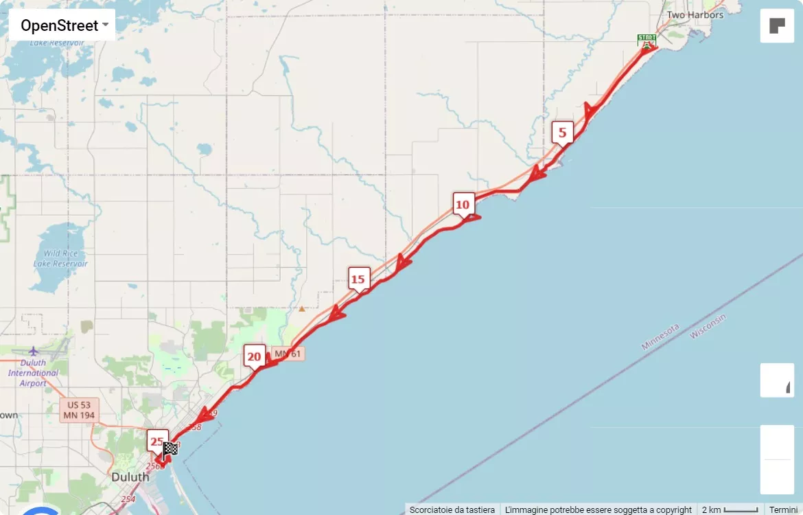 Grandma’s Marathon, 42.195 km race course map