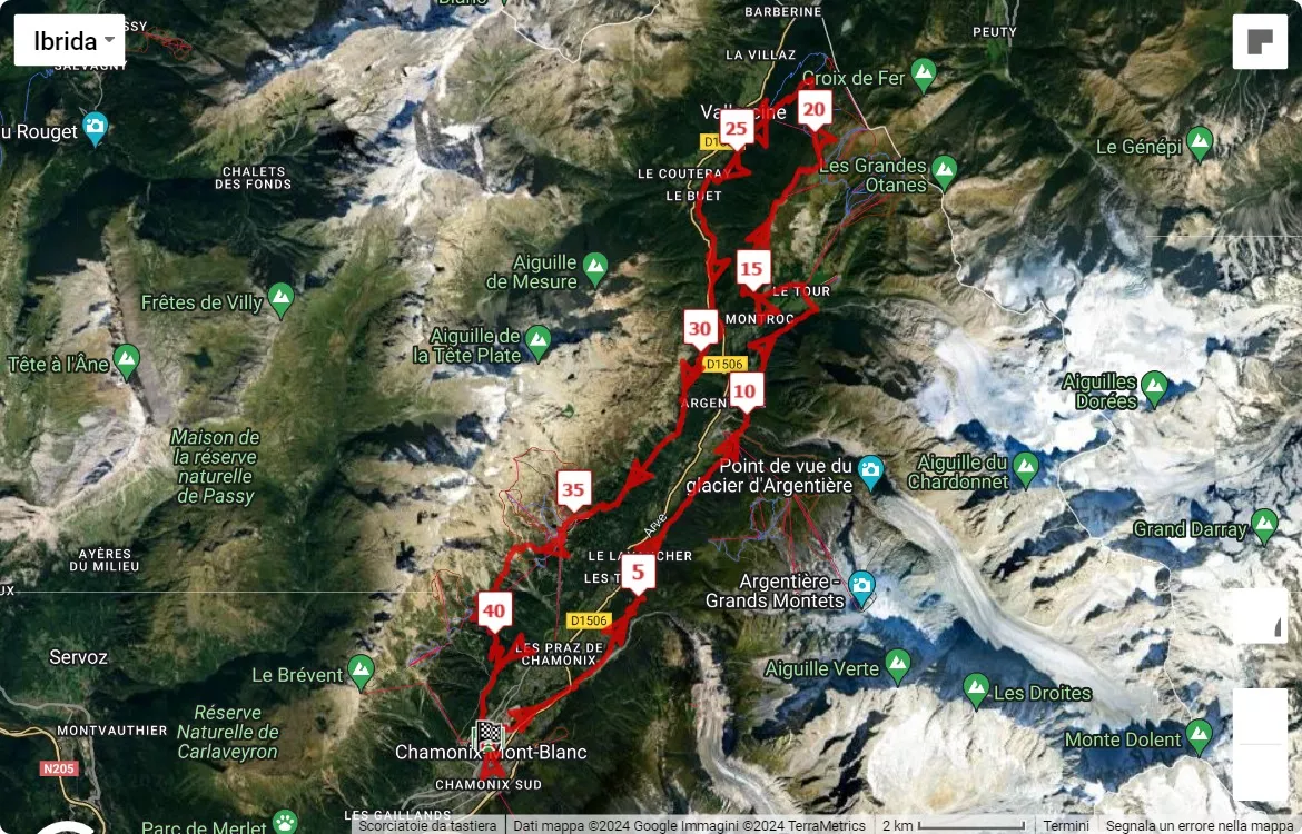 Mont-Blanc Marathon 2024, 42 km race course map