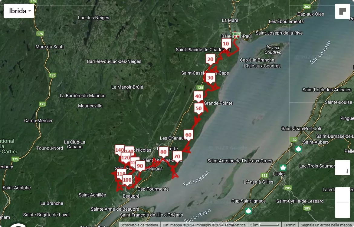 mappa percorso di gara Quebec Mega Trail