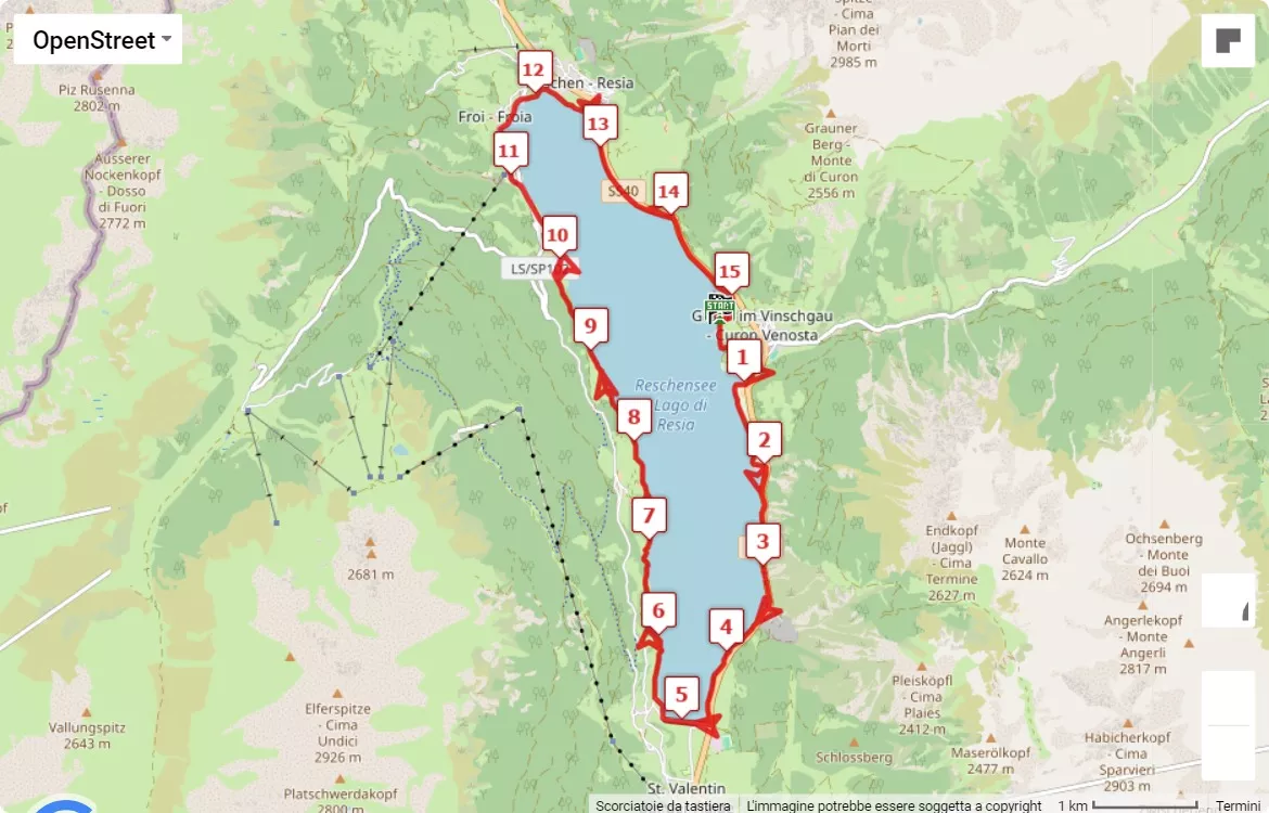 mappa percorso di gara Giro Lago di Resia 2024