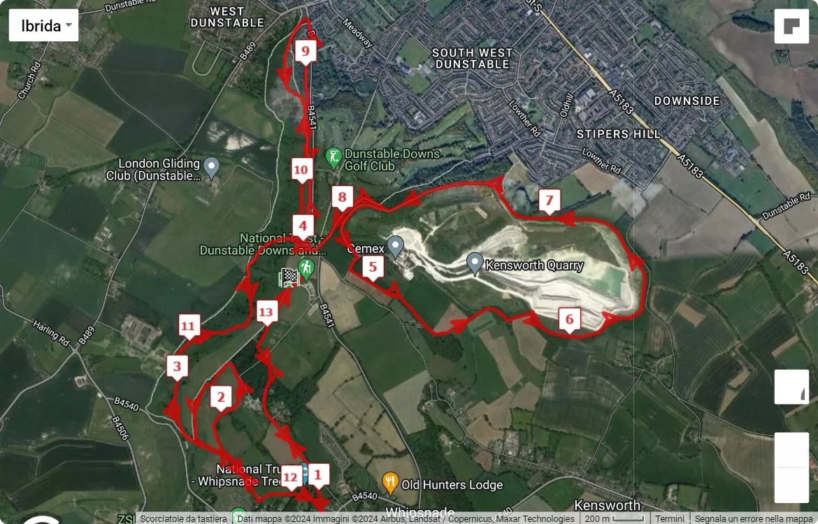 Dunstable Downs Half 2024, 21.0975 km race course map