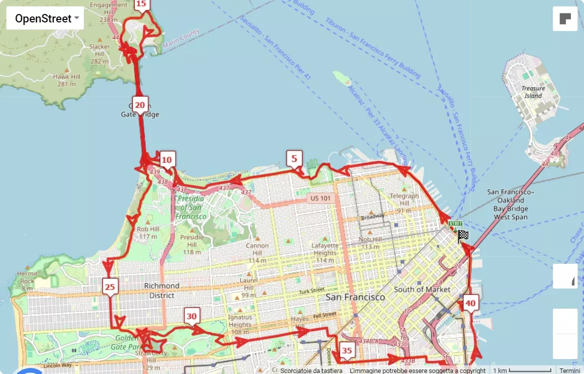 San Francisco Marathon, 42.195 km race course map