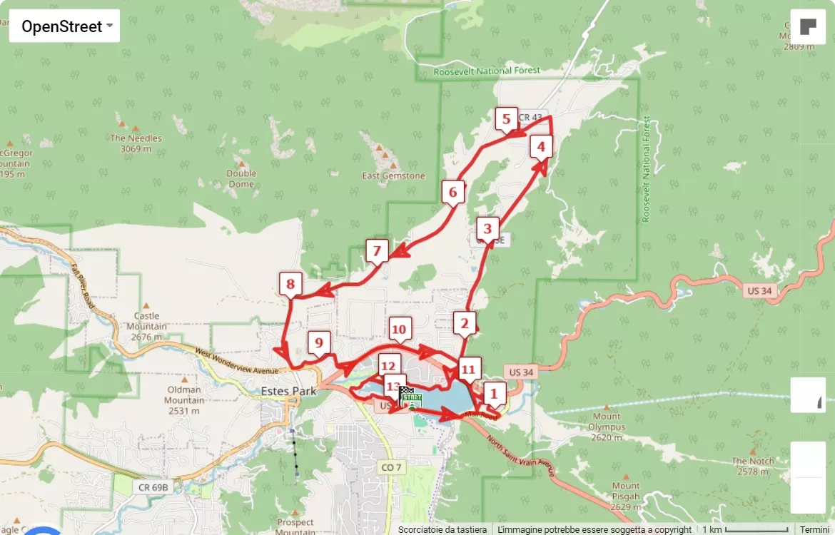 Rocky Mountain Half & 5K 2024, mappa percorso gara 21.0975 km