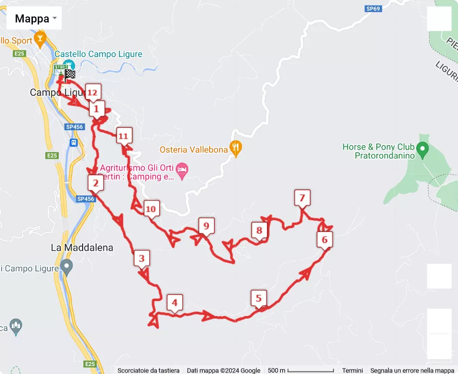 mappa percorso di gara Trail della Filigrana 12k 2024