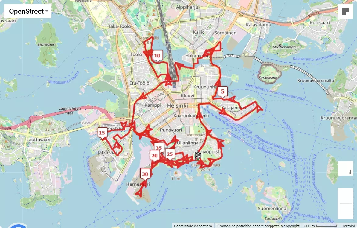 BMW Helsinki Marathon 2024, 42.195 km race course map