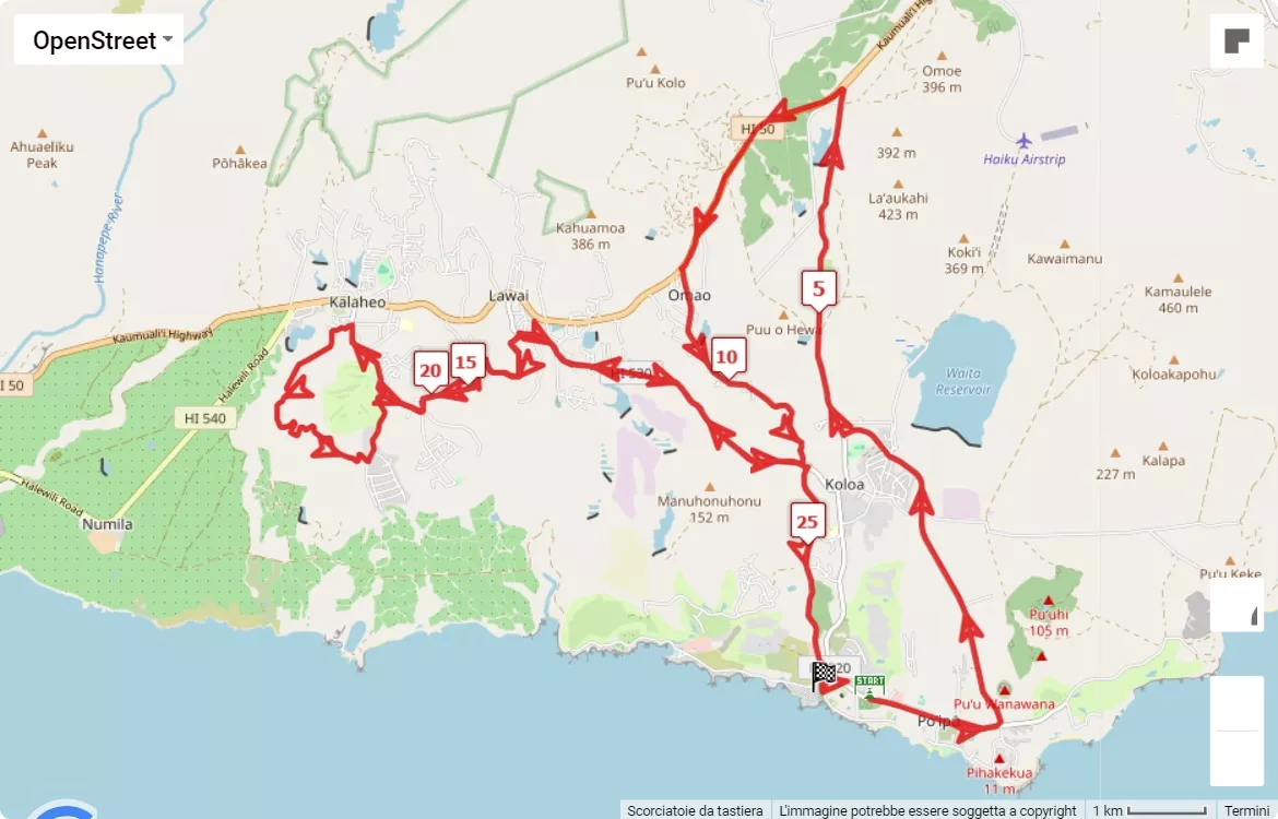 mappa percorso di gara Kauai Marathon and Half Marathon 2024