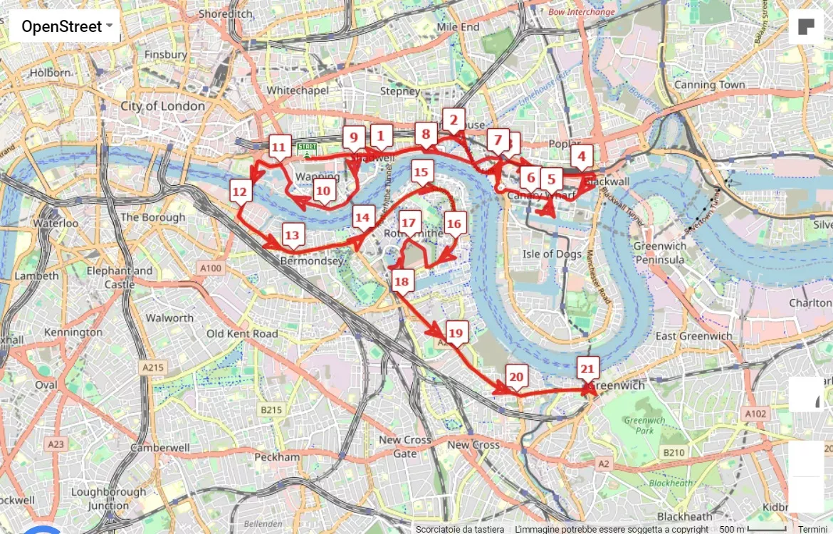 The Big Half 2024, 21.0975 km race course map