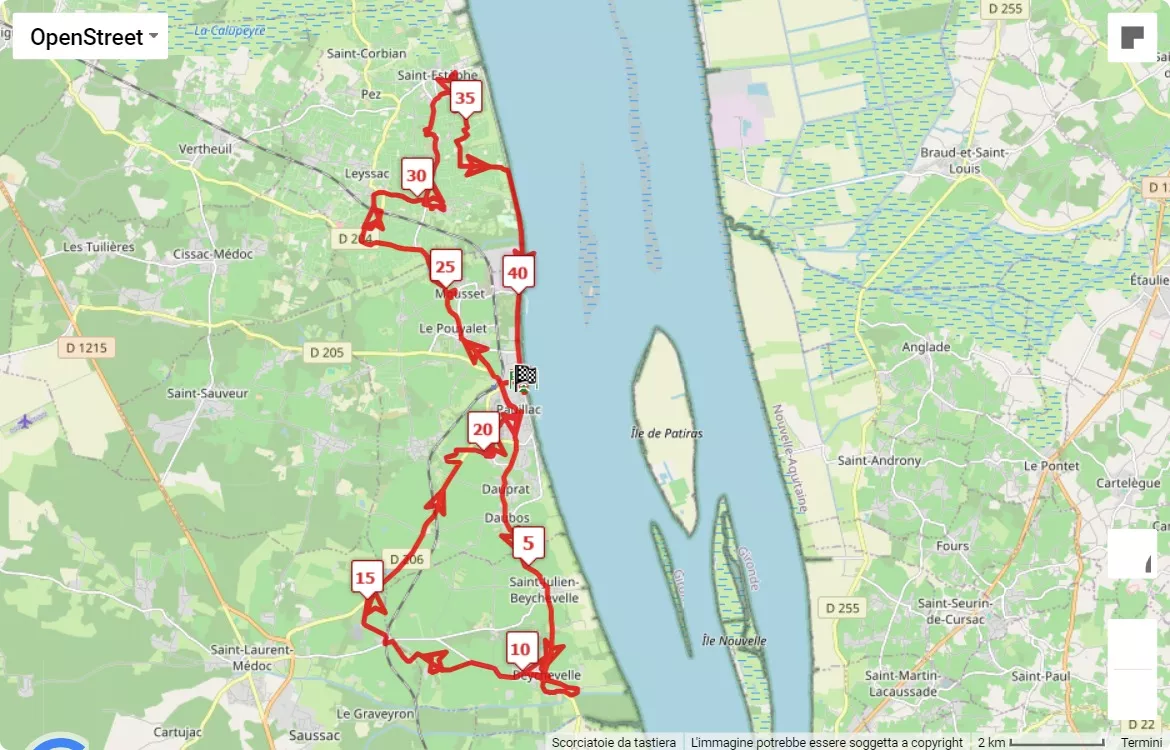 mappa percorso di gara 38° Marathon des Chateaux du Medoc