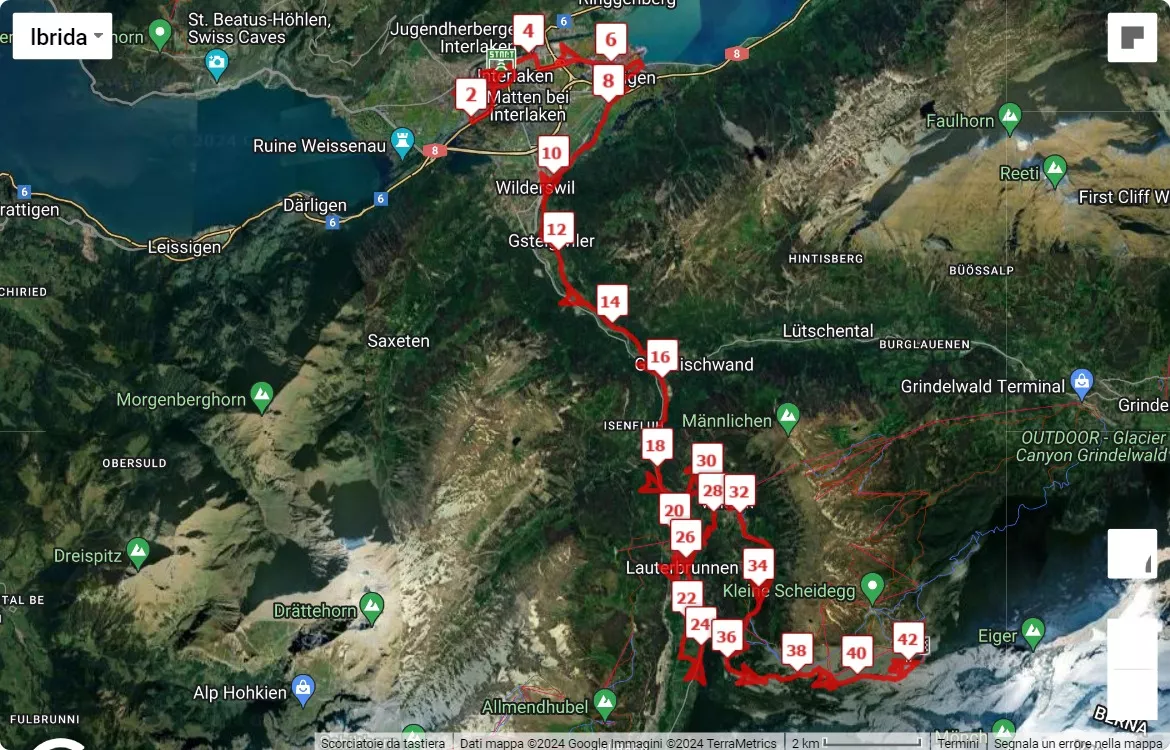 Jungfrau-Marathon 2024, mappa percorso gara 42.195 km