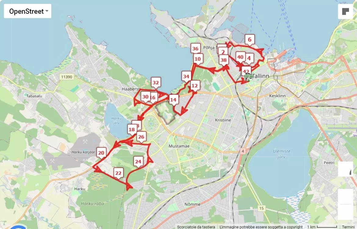 Swedbank Tallinn Marathon, mappa percorso gara 42.195 km