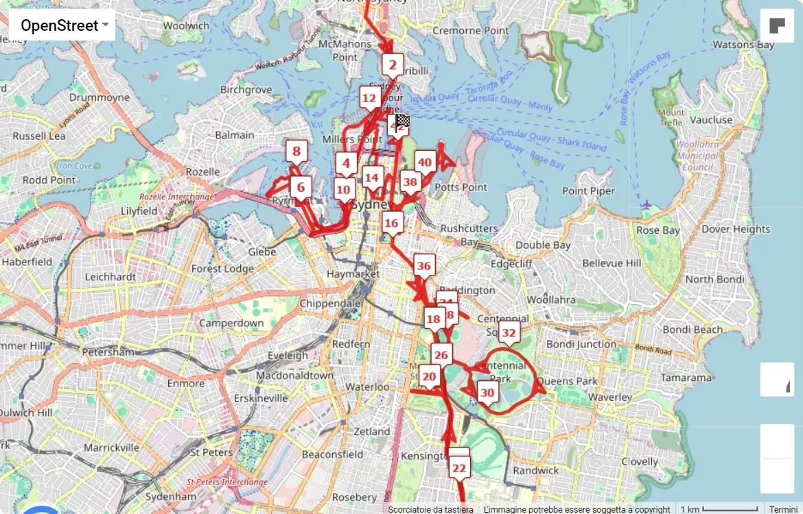TCS Sydney Marathon, 42.195 km race course map